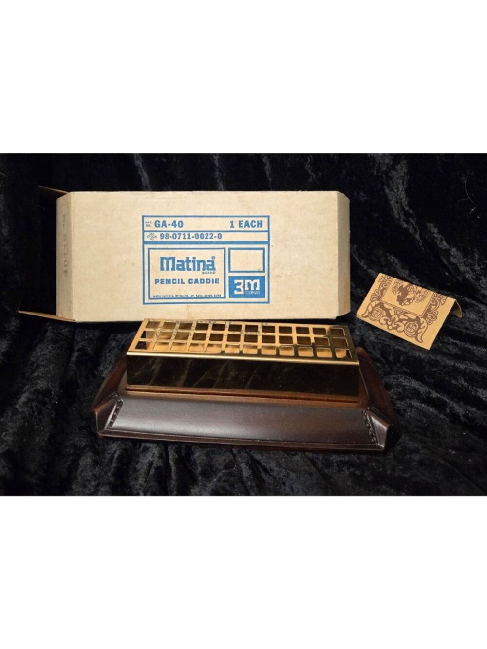 MCM Vintage Matina GA-40 Pencil Caddie Brass & Faux Leather Base Desk Organizer